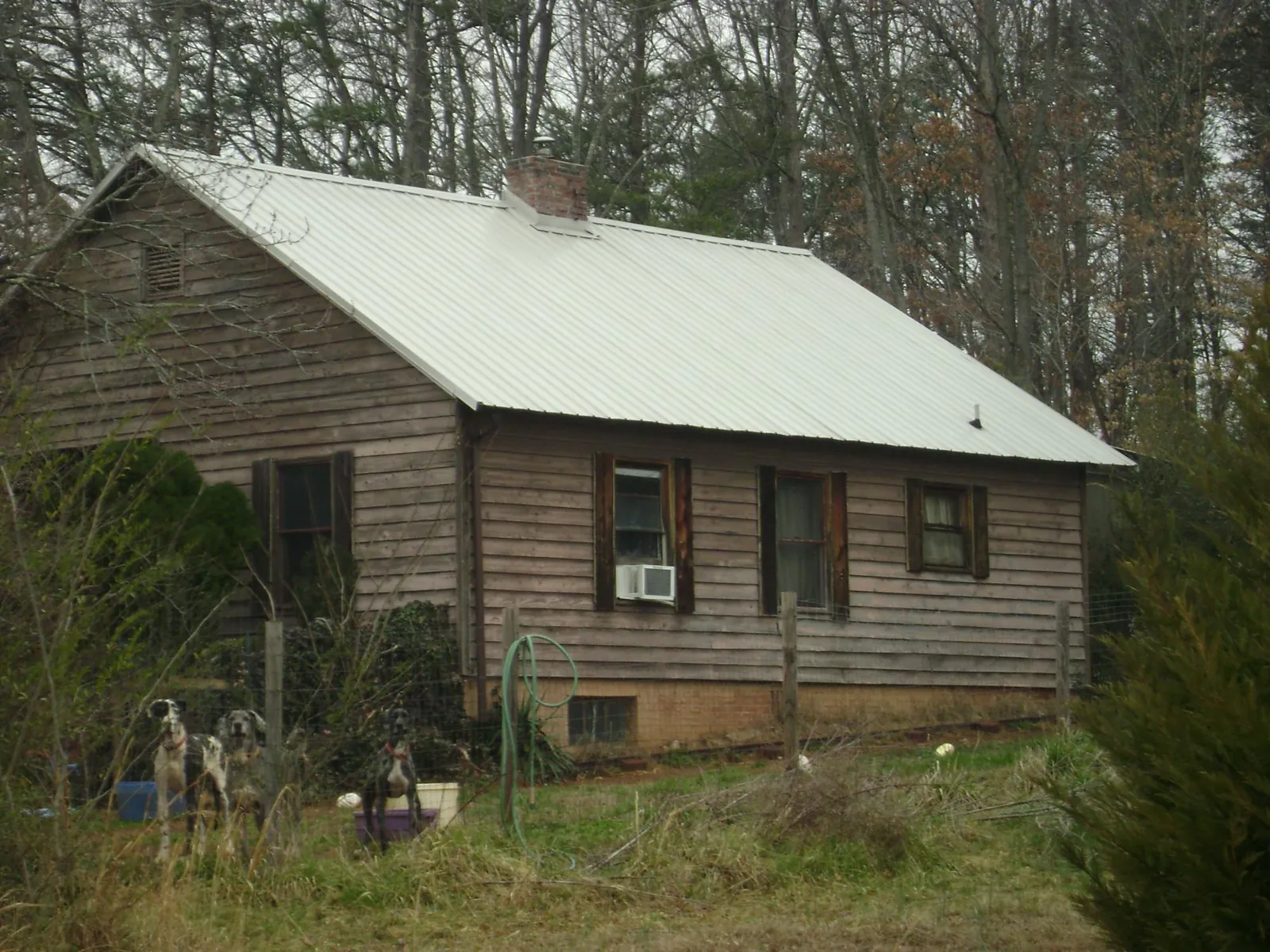 White metal roof on an old wood sided farmhouse, from a Metal Roof Installation job in South Fork